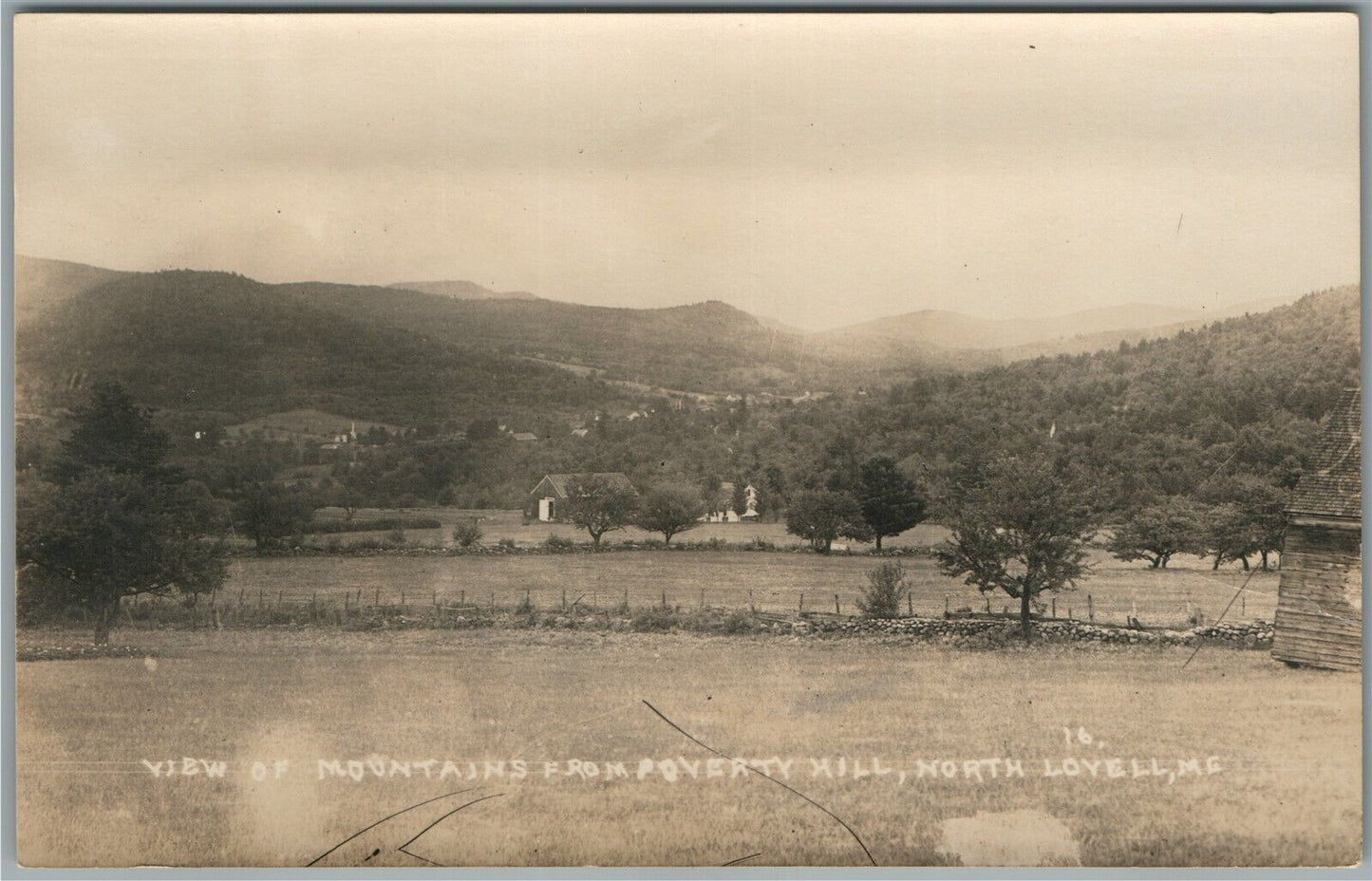 NORTH LOVELL ME MOUNTAINS FROM POVERTY HILL ANTIQUE REAL PHOTO POSTCARD RPPC