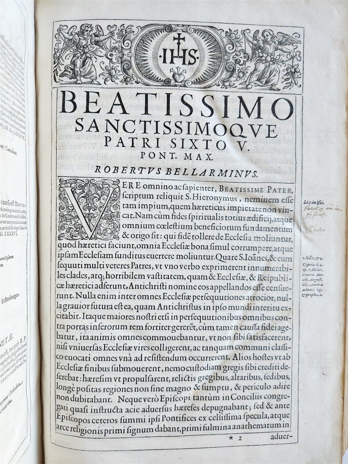 1586 DISPUTATIONES AGAINST HERETICS ROBERTI BELLARMINI antique PIGSKIN FOLIO v.1