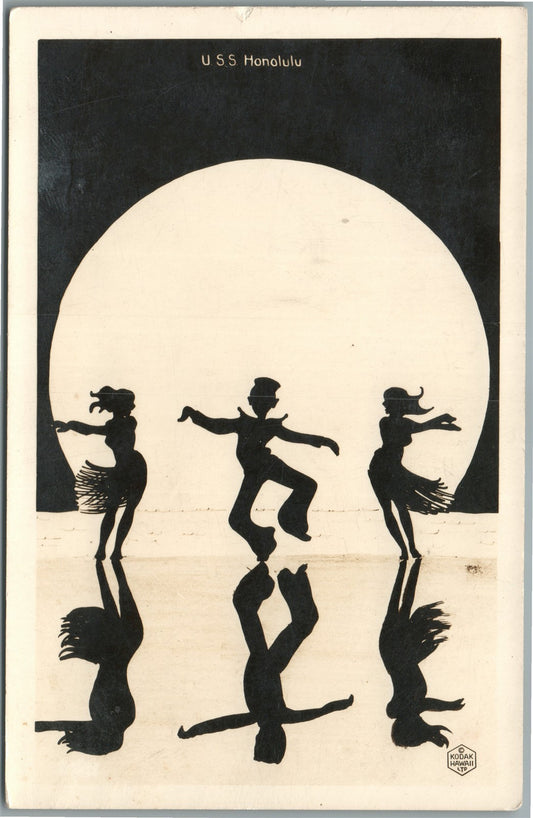 SS. HONOLULU DANCING SILHOUETTES VINTAGE REAL PHOTO POSTCARD RPPC
