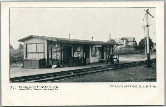 BUCKS CO. PA ARNOLD BROS. IVYLAND RAILROAD STATION ANTIQUE POSTCARD #27