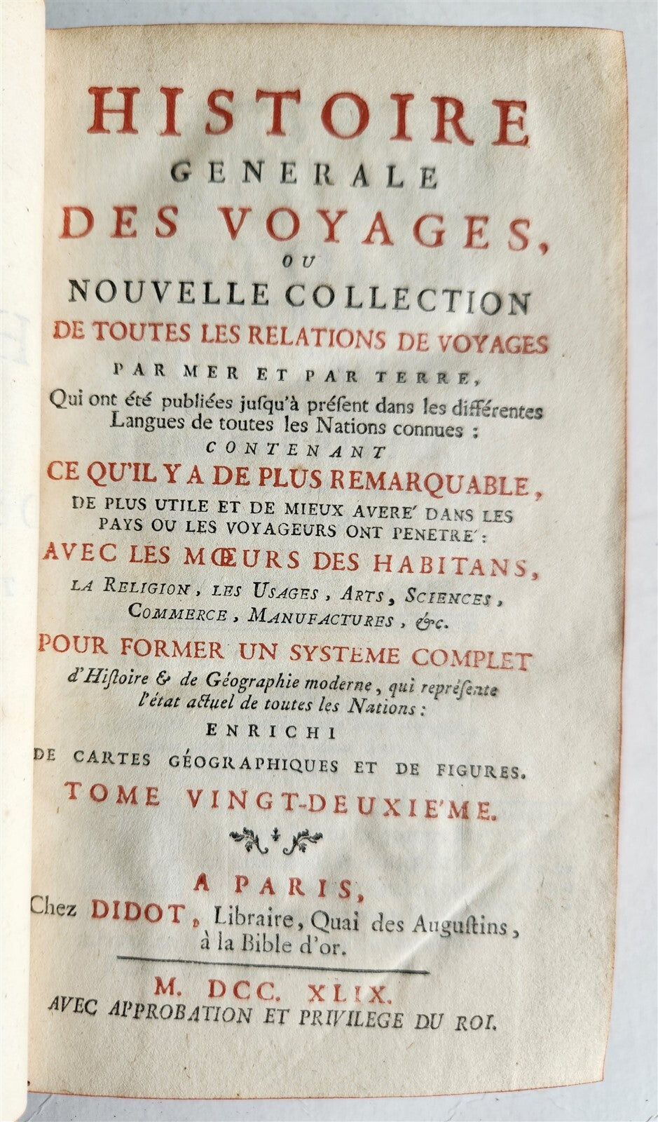 1749 HISTOIRE des VOYAGES antique Vol.22 CHINA TRAVELS illustrated