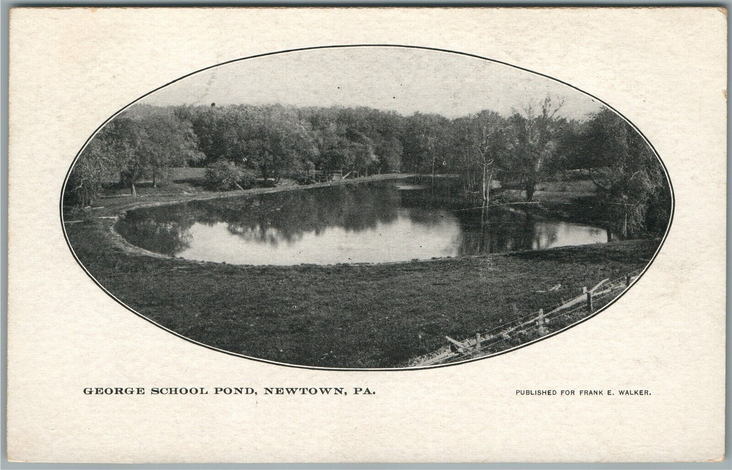NEWTOWN PA GEORGE SCHOOL POND ANTIQUE POSTCARD