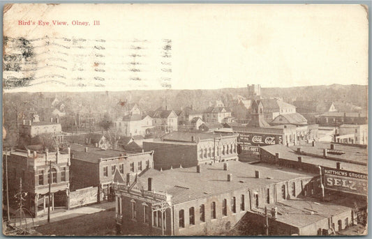 OLNEY IL BIRDS EYE VIEW ANTIQUE POSTCARD