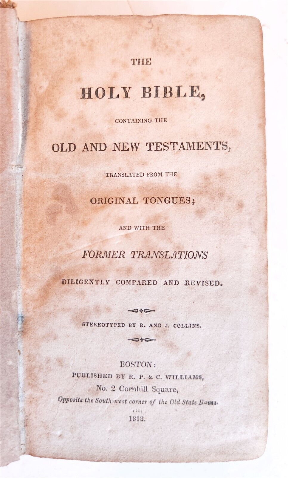 1818 BIBLE in ENGLISH antique BOSTON Americana OLD & NEW TESTAMENT