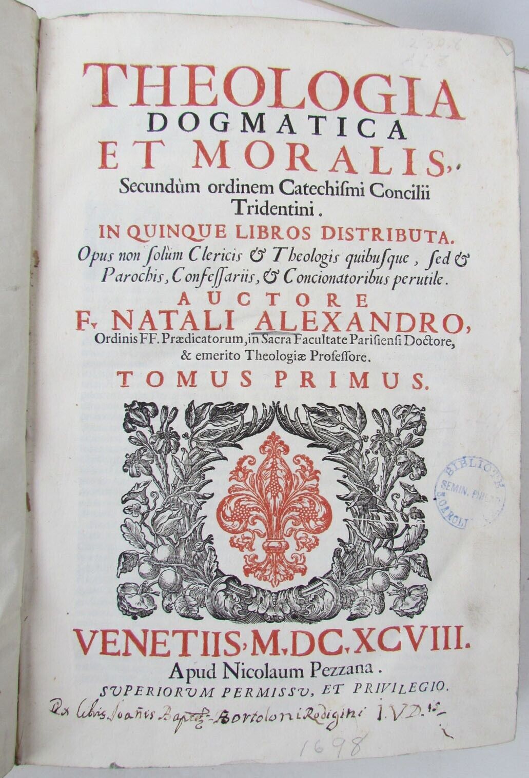 1698 2 VOLUMES ANTIQUE VELLUM FOLIOS 9.5 x 13.5'' THEOLOGIA DOGMATICA