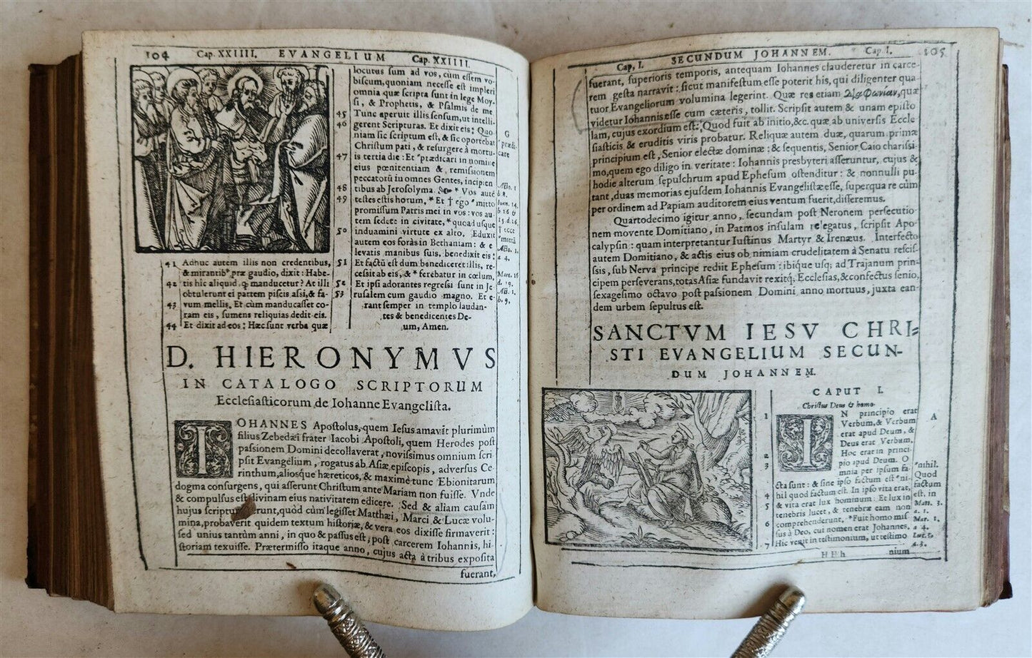 1602 BIBLE in LATIN ILLUSTRATED w/ MAP & NUMEROUS WOODCUTS antique