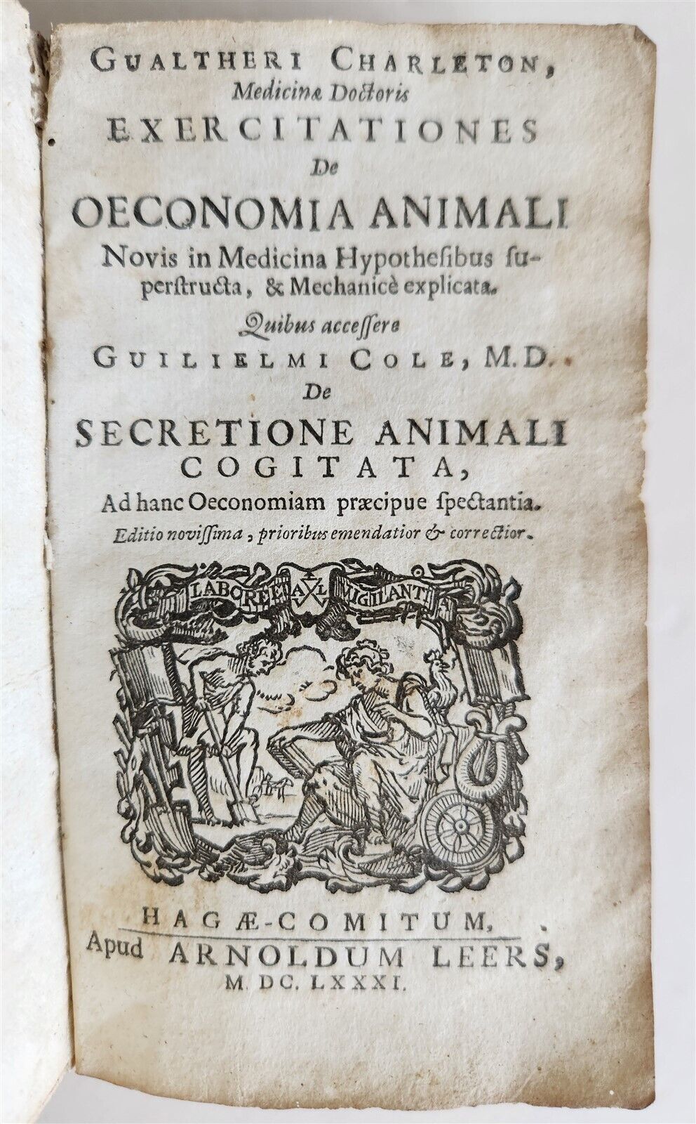 1681 Exercitationes de Oeconomica Animali antique VELLUM BINDING