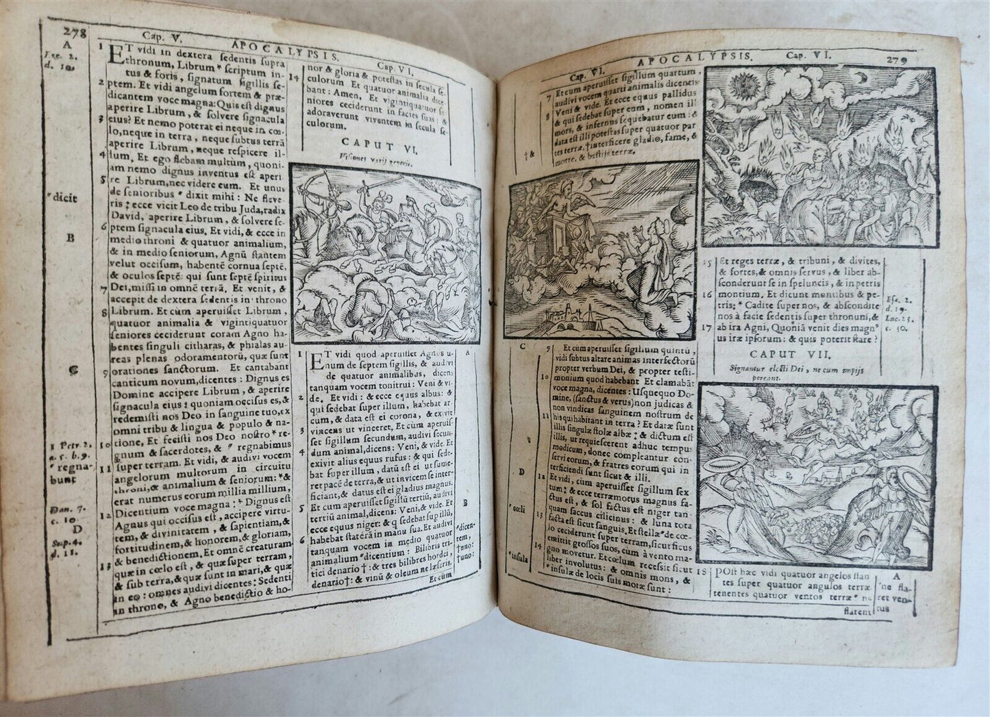 1602 BIBLE in LATIN ILLUSTRATED w/ MAP & NUMEROUS WOODCUTS antique