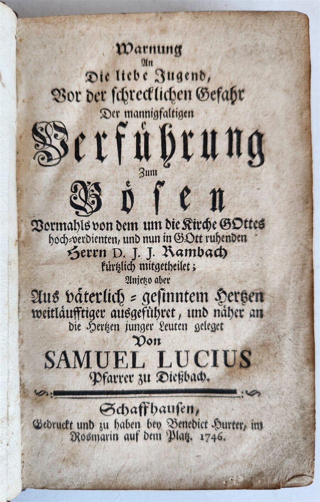 1746 DANGER of MANIFOLD TEMPTATIONS TO EVIL antique in GERMAN theology