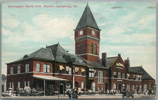 GALESBURG IL BURLINGTON ROUTE RAILROAD STATION RAILWAY DEPOT ANTIQUE POSTCARD