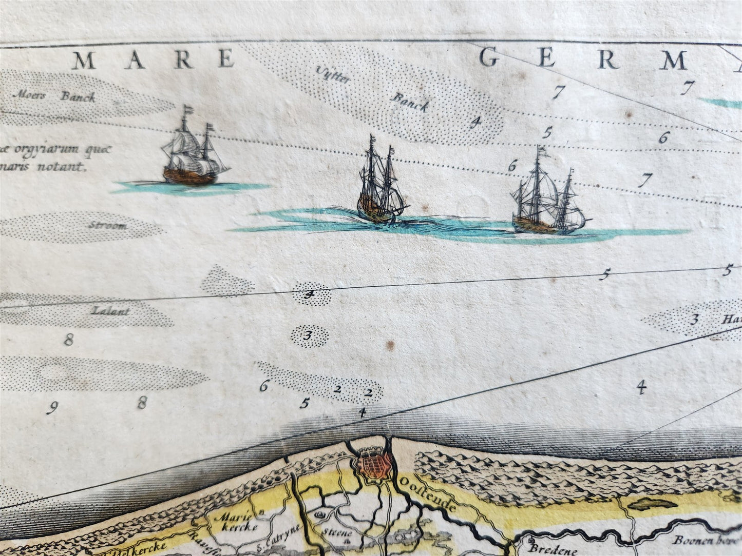 1640 EAST FLANDERS BELGIUM MAP by WILLEM BLAEU antique AUTHENTIC hand colored
