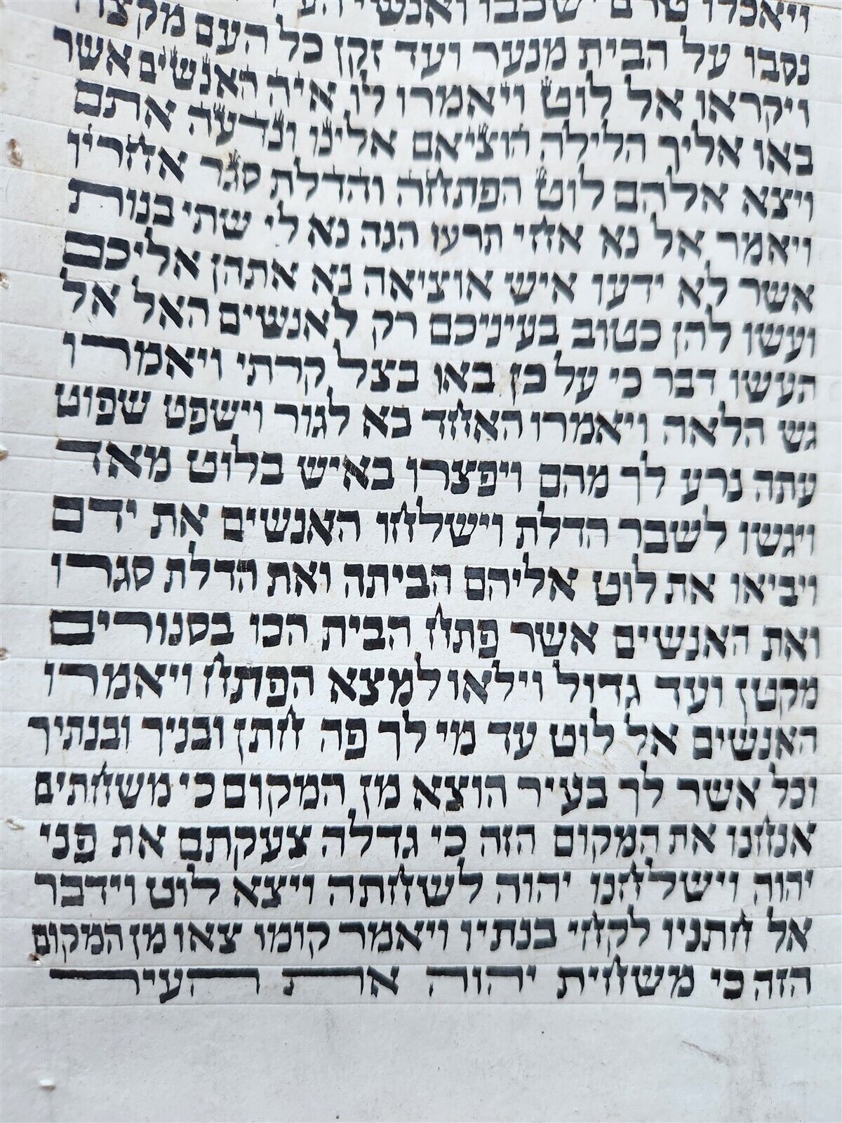 TORAH SCROLL FRAGMENT MANUSCRIPT on VELLUM antique BIBLE GENESIS 15:16-19:14