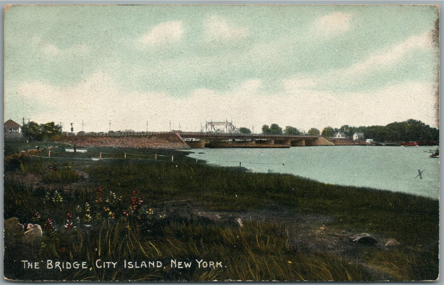 CITY ISLAND NY THE BRIDGE ANTIQUE POSTCARD