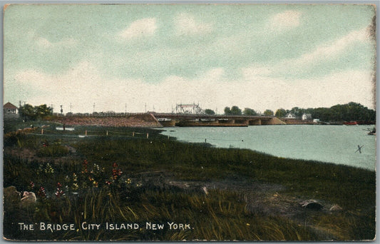 CITY ISLAND NY THE BRIDGE ANTIQUE POSTCARD