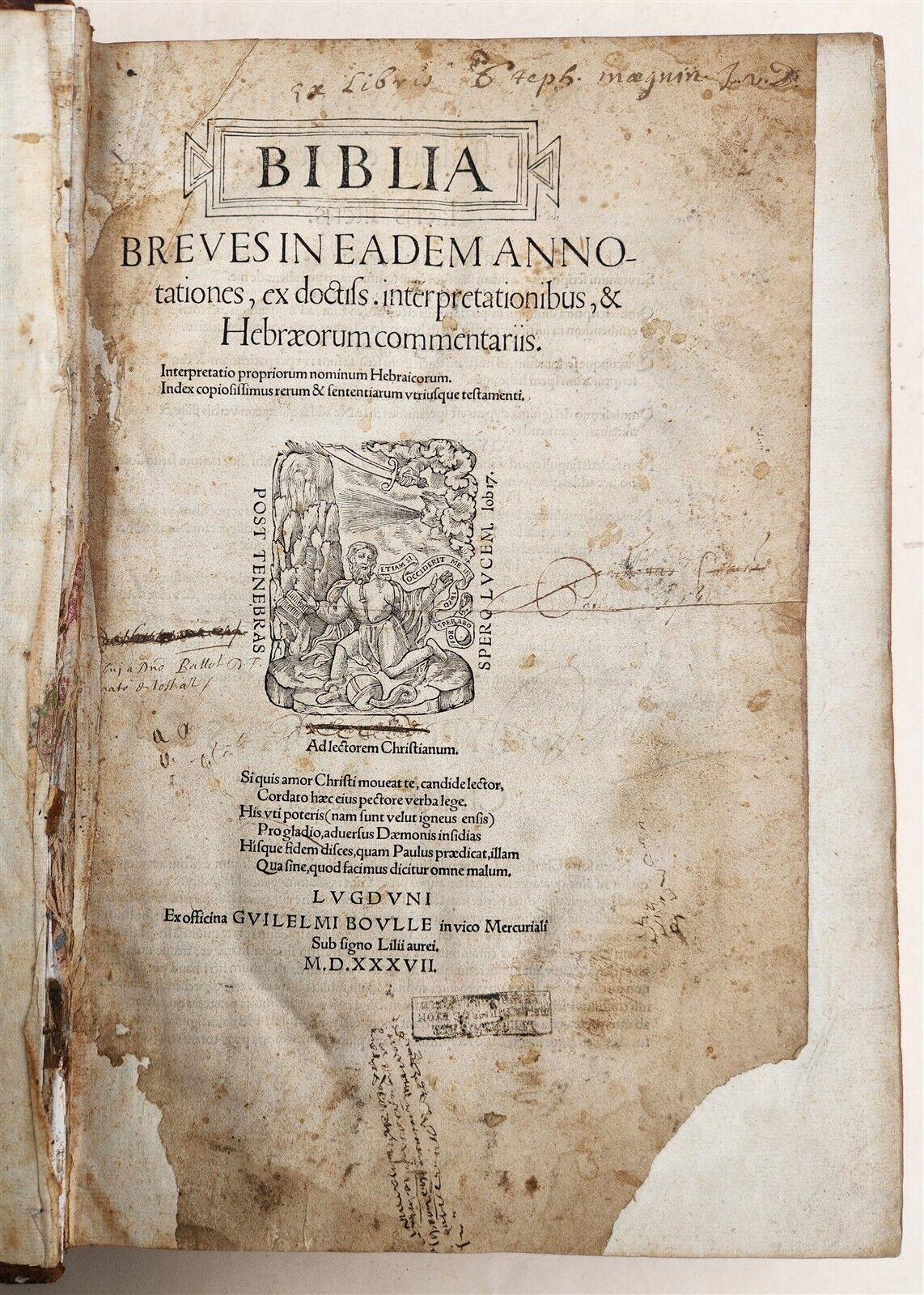 1537 BIBLE in LATIN antique FOLIO BIBLIA BREVES IN AEDEM ANNOTATIONES 16th CENT.