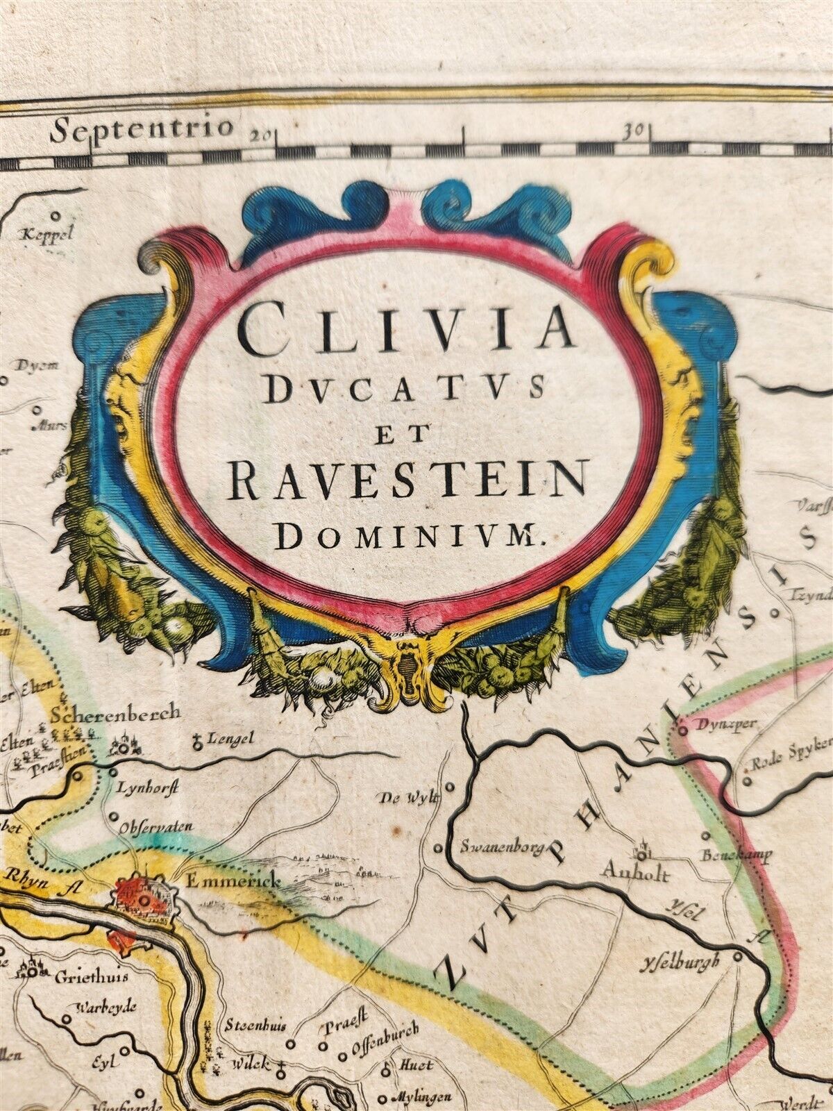 1640 MAP of GERMANY CLEVE & RAVENSTEIN by WILLEM BLAEU antique AUTHENTIC