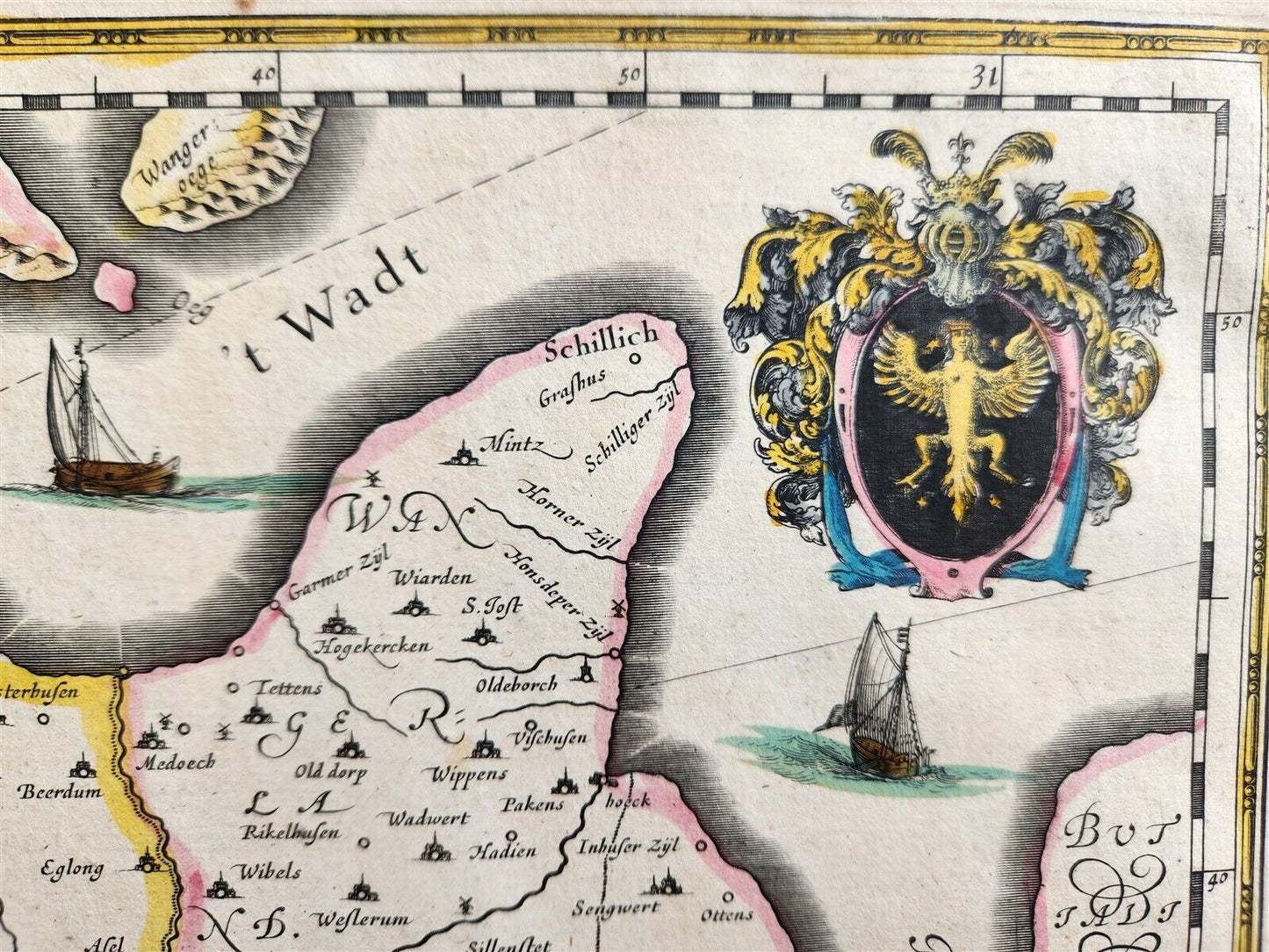 1640 MAP of GERMANY OSTFRIESLAND by WILLEM BLAEU antique AUTHENTIC hand colored