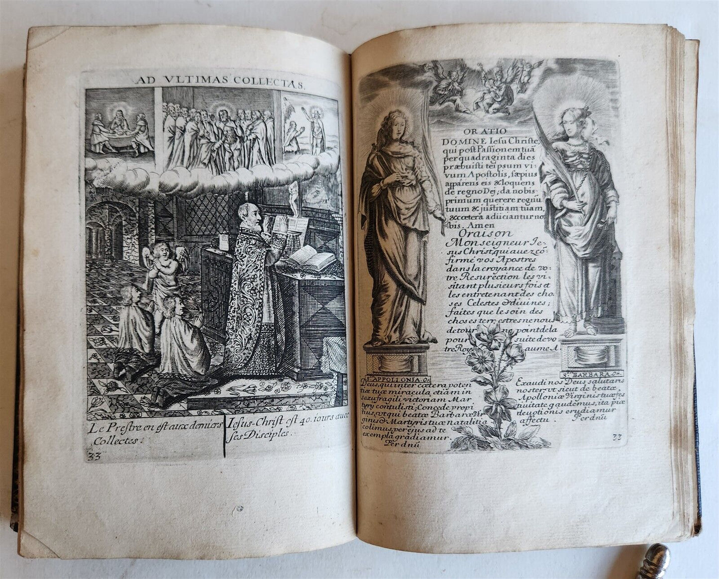 1651 PRAYER BOOK in FRENCH & LATIN BEAUTIFULLY ILLUSTRATED antique FINE BINDING