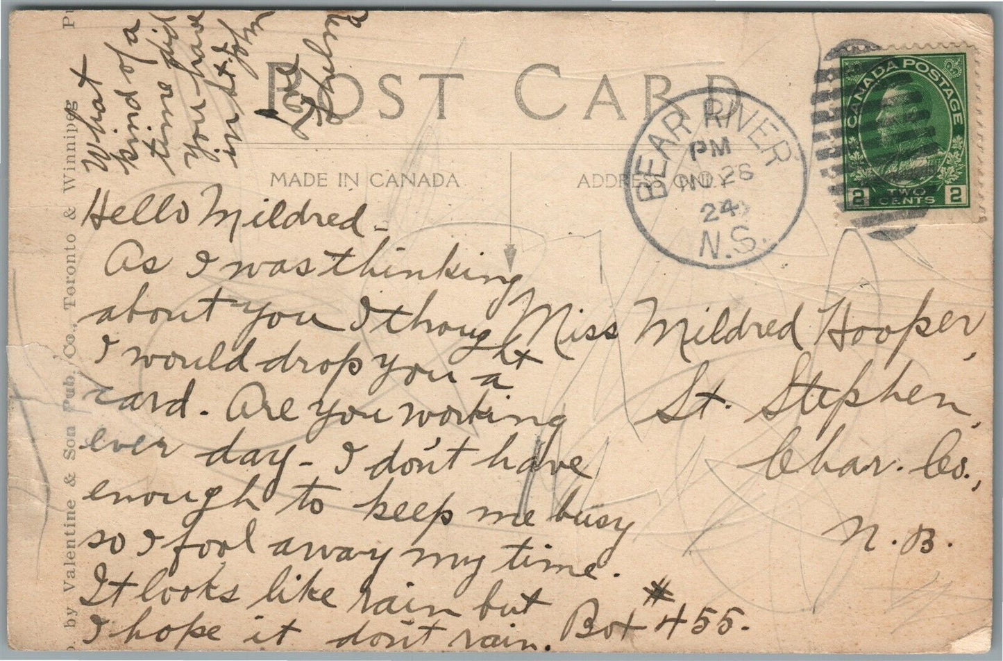 BEAR RIVER CANADA MAIN STREET ANTIQUE POSTCARD