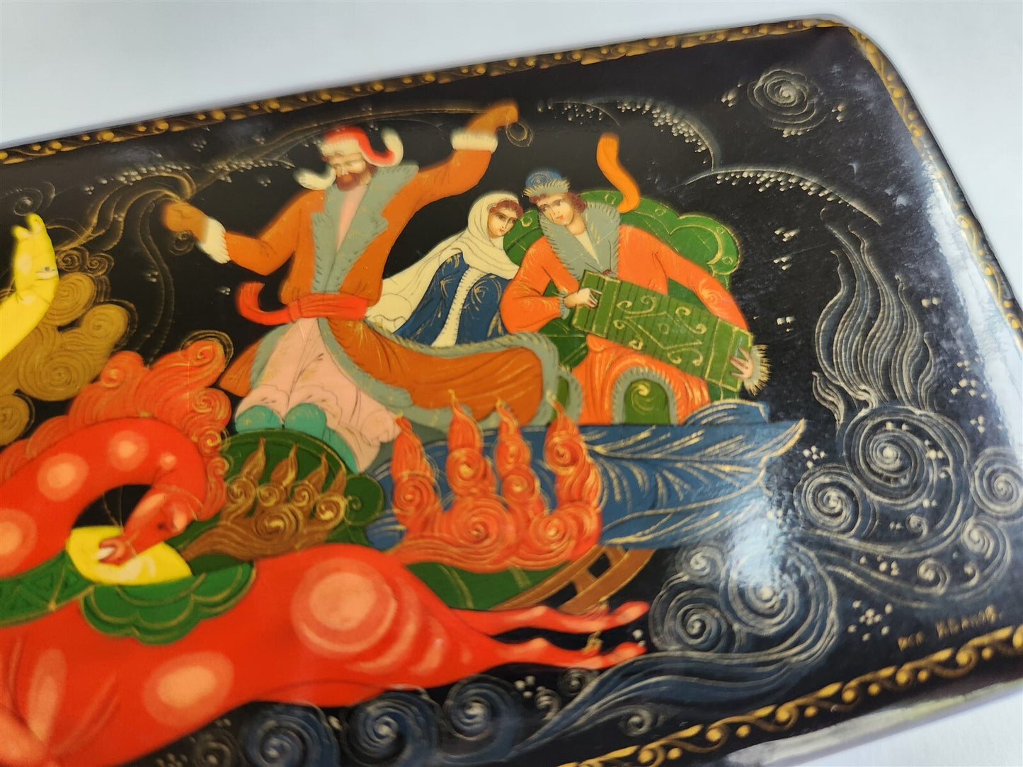 RUSSIAN PALEKH SCHOOL VINTAGE LACQUER BOX Troika SIGNED by ARTIST