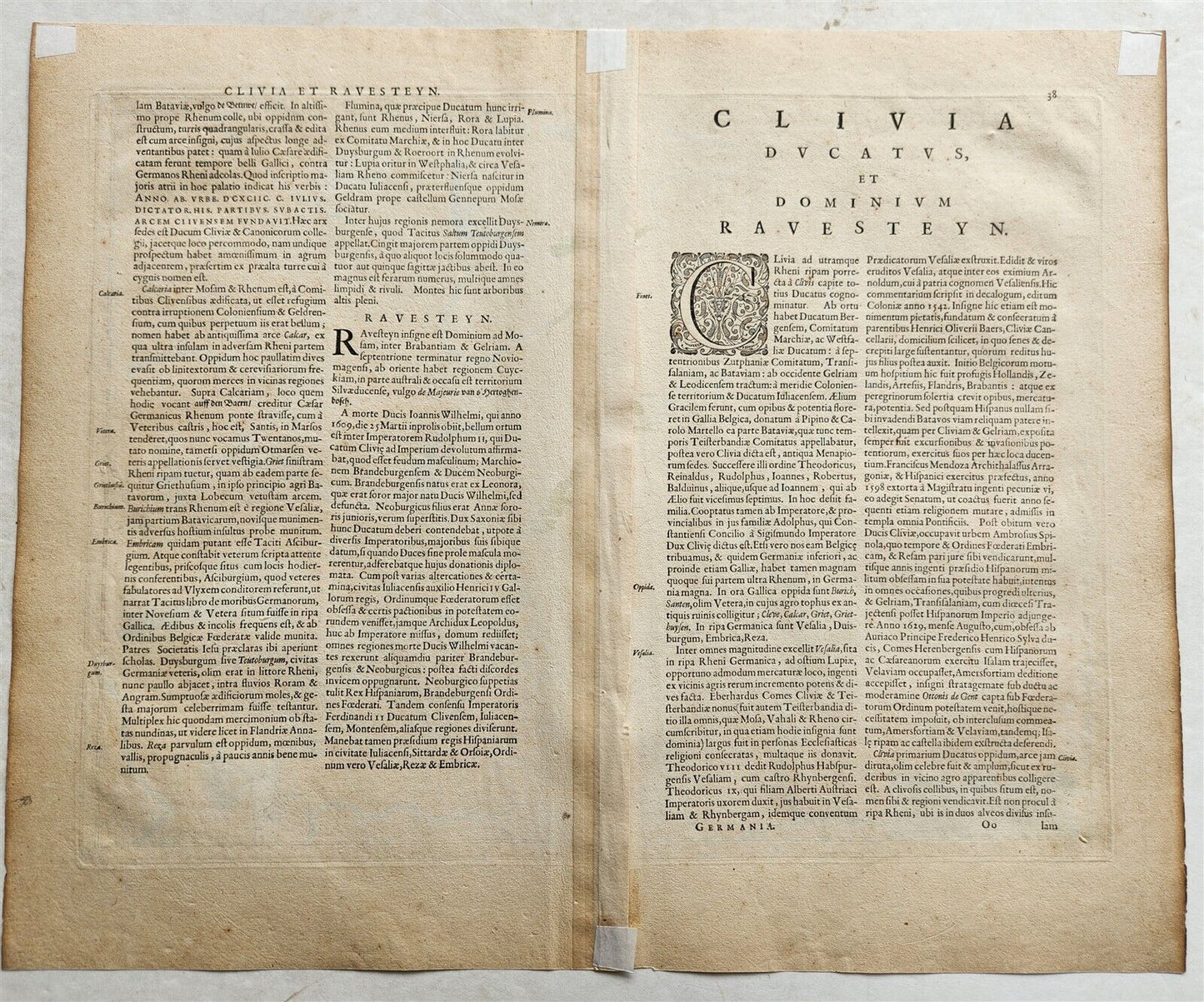 1640 MAP of GERMANY CLEVE & RAVENSTEIN by WILLEM BLAEU antique AUTHENTIC