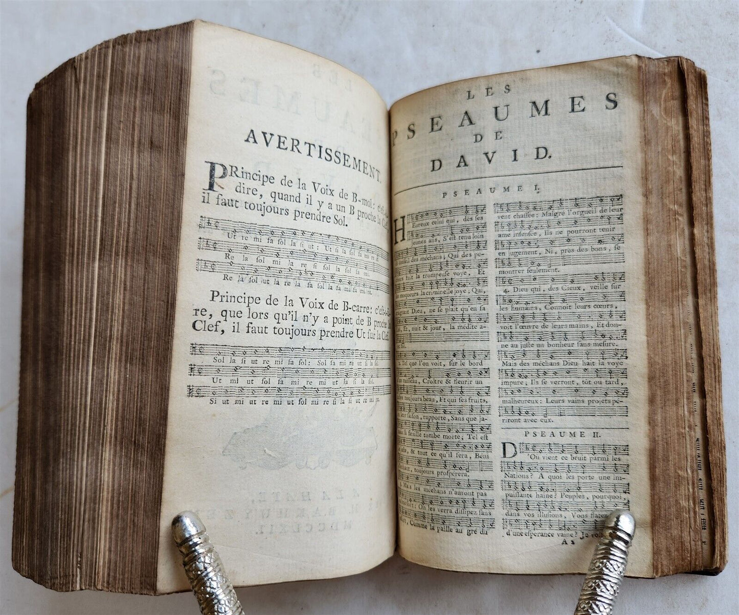 1765 BIBLE in FRENCH w/ PSALMS antique RICHLY GILT DECORATIVE BINDING