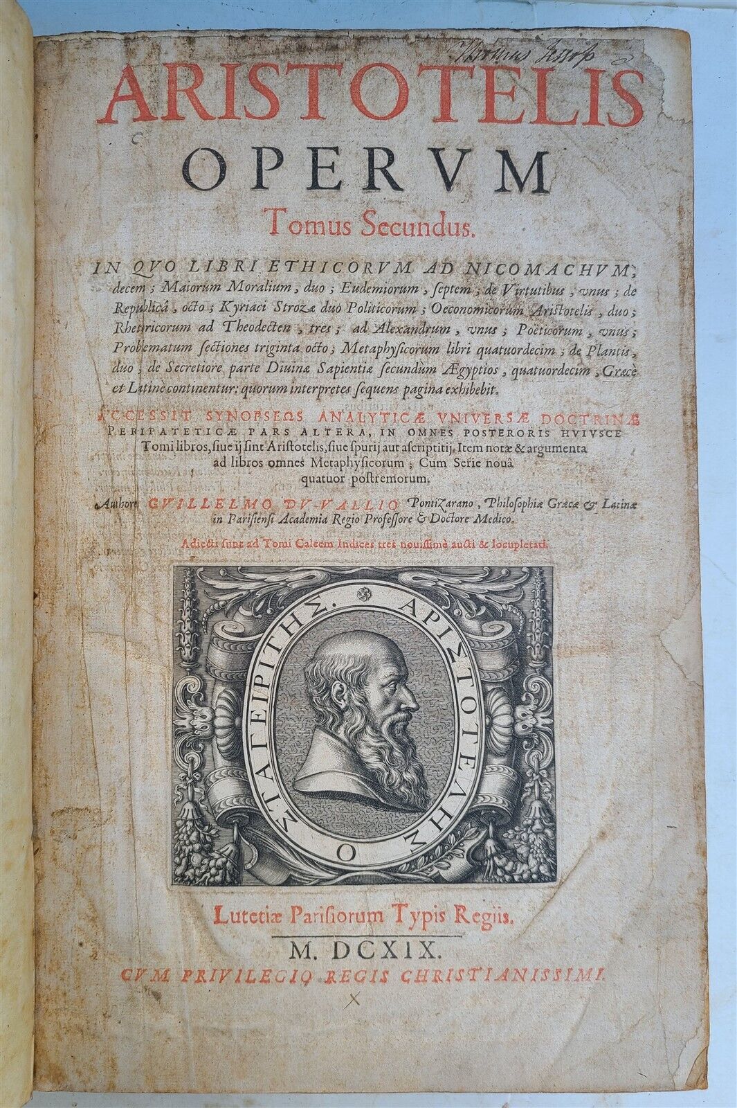1619 ARISTOTLE OPERA OMNIA 2 MASSIVE FOLIOS antique GREEK & LATIN