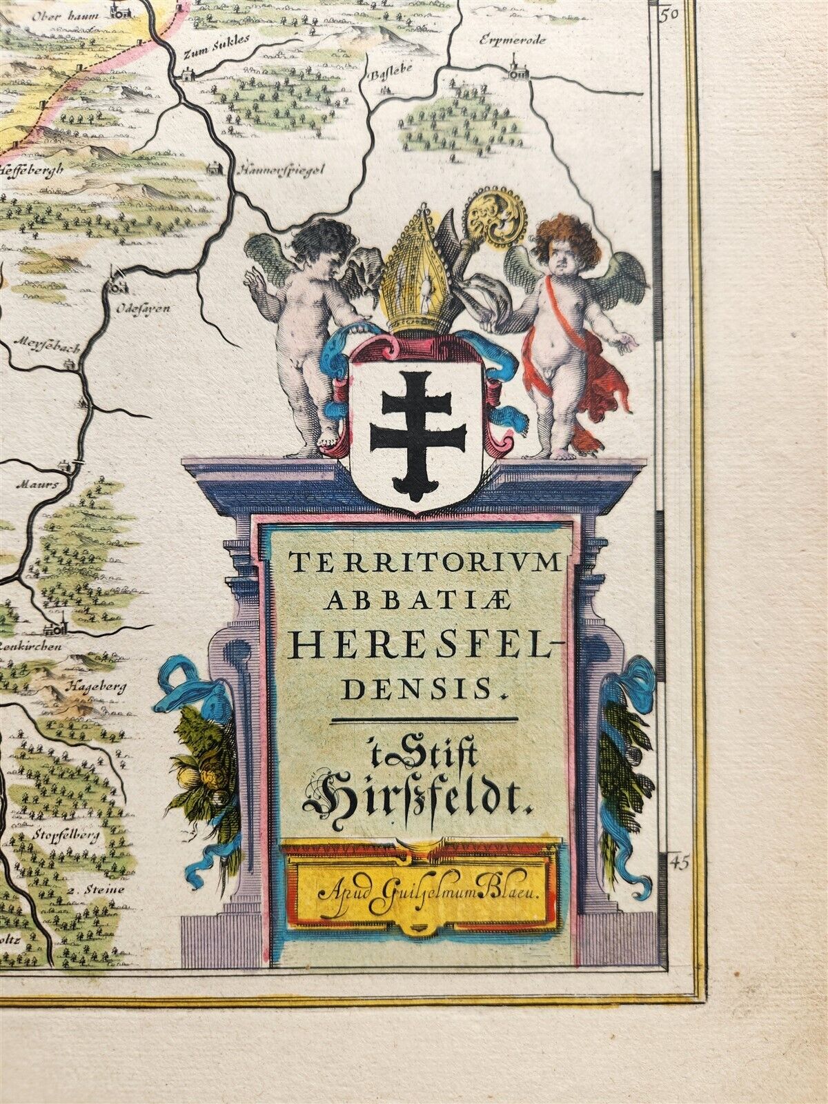 1640 MAP of GERMANY Abbey of Hersfeld WILLEM BLAEU antique AUTHENTIC handcolored