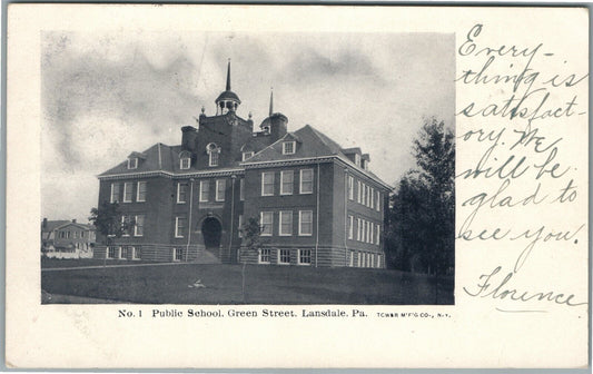 LANSDALE PA PUBLIC SCHOOL GREEN STREET ANTIQUE POSTCARD