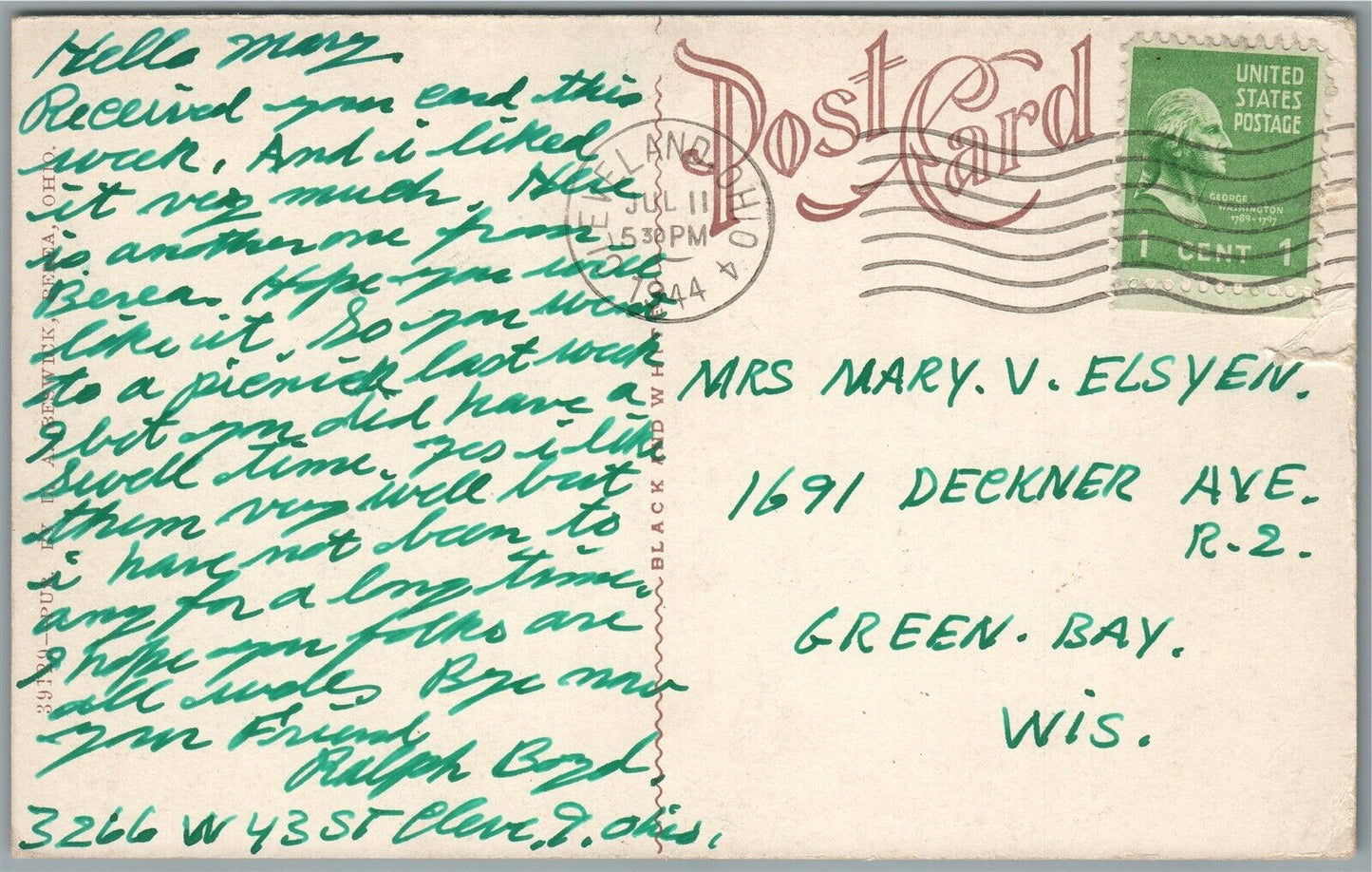 BEREA OH NUT & BOLT COMPANY ANTIQUE POSTCARD