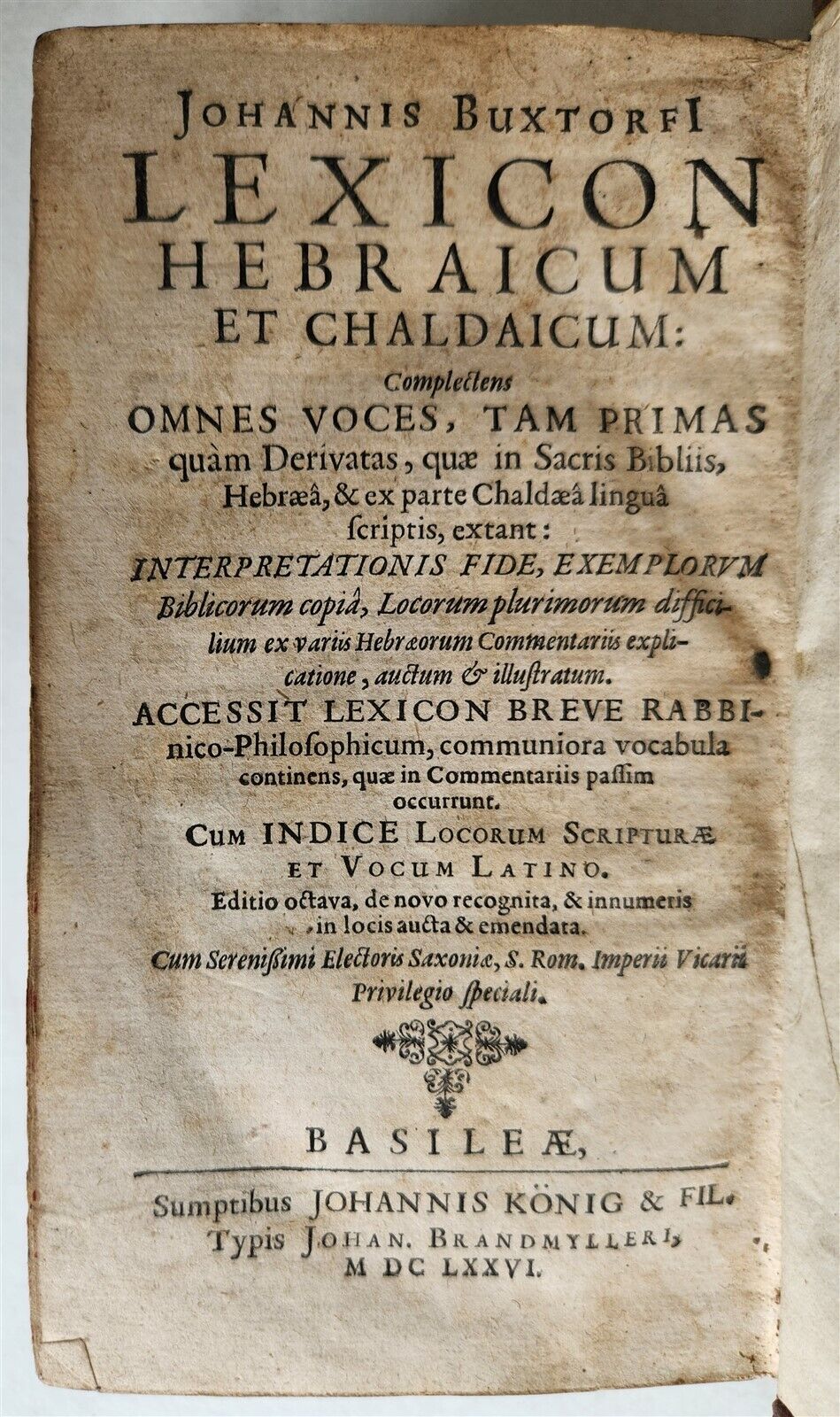 1676 LEXICON HEBRAICUM & CHALDAICUM antique by Johannis Buxtorf Judaica