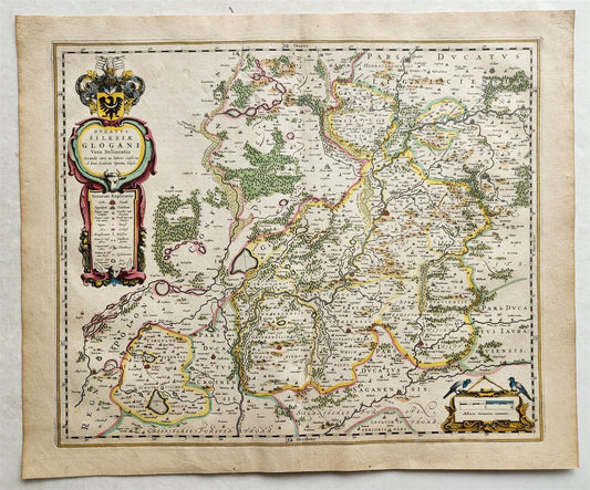 1640 MAP of GERMANY POLAND GLOGOW SILESIA by WILLEM BLAEU antique AUTHENTIC