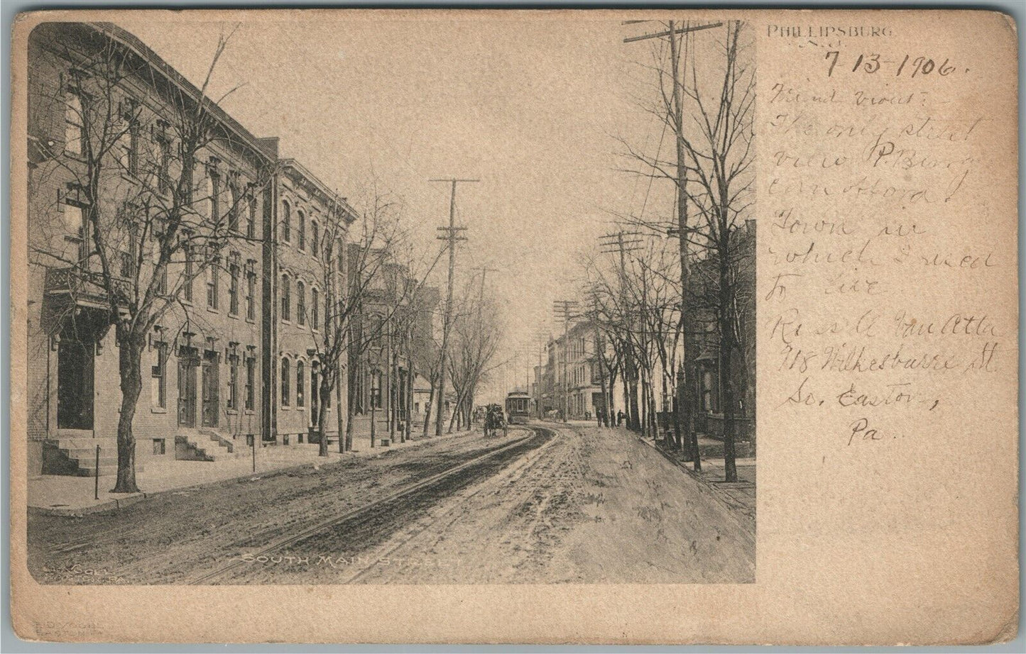 PHILLIPSBURG NJ SOUTH MAIN STREET UNDIVIDED ANTIQUE POSTCARD