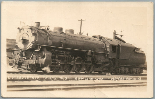 RAWLINS WY US PASSENGER ENGINE train VINTAGE REAL PHOTO POSTCARD RPPC