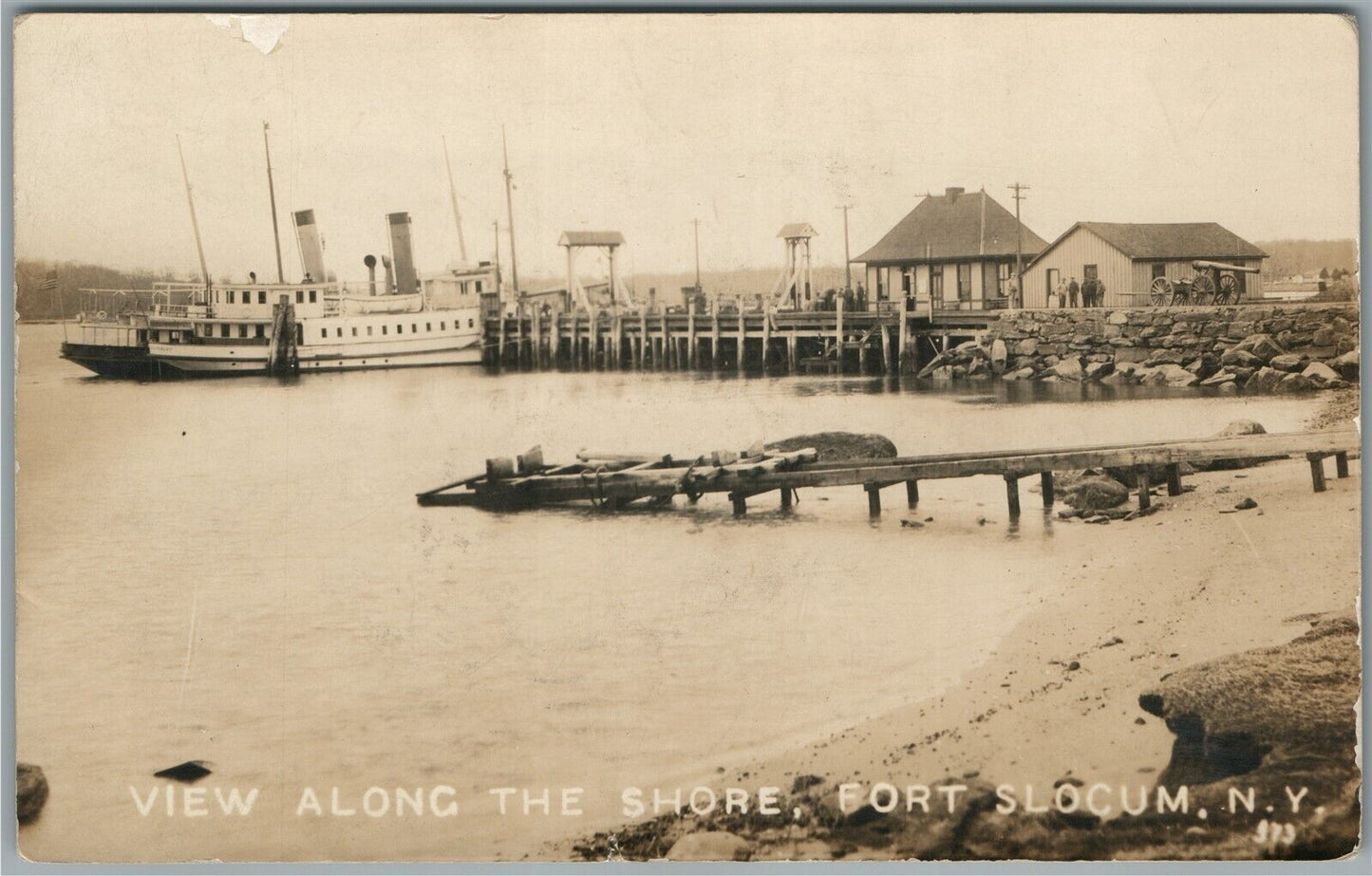 FORT SLOCUM NY VIEW ALONG THE SHORE ANTIQUE REAL PHOTO POSTCARD RPPC