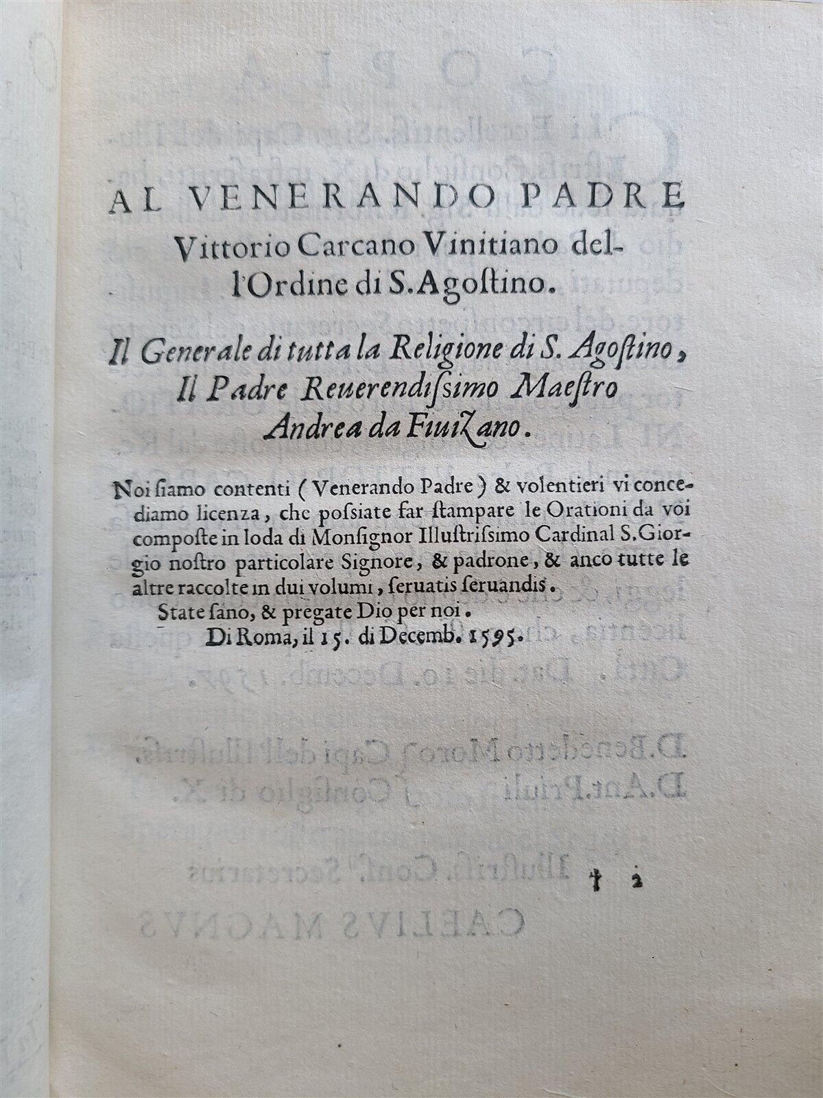 1598 DELLE ORATIONI LATINE et VOLGARI by Vittorio Carcano antique 16th CENTURY