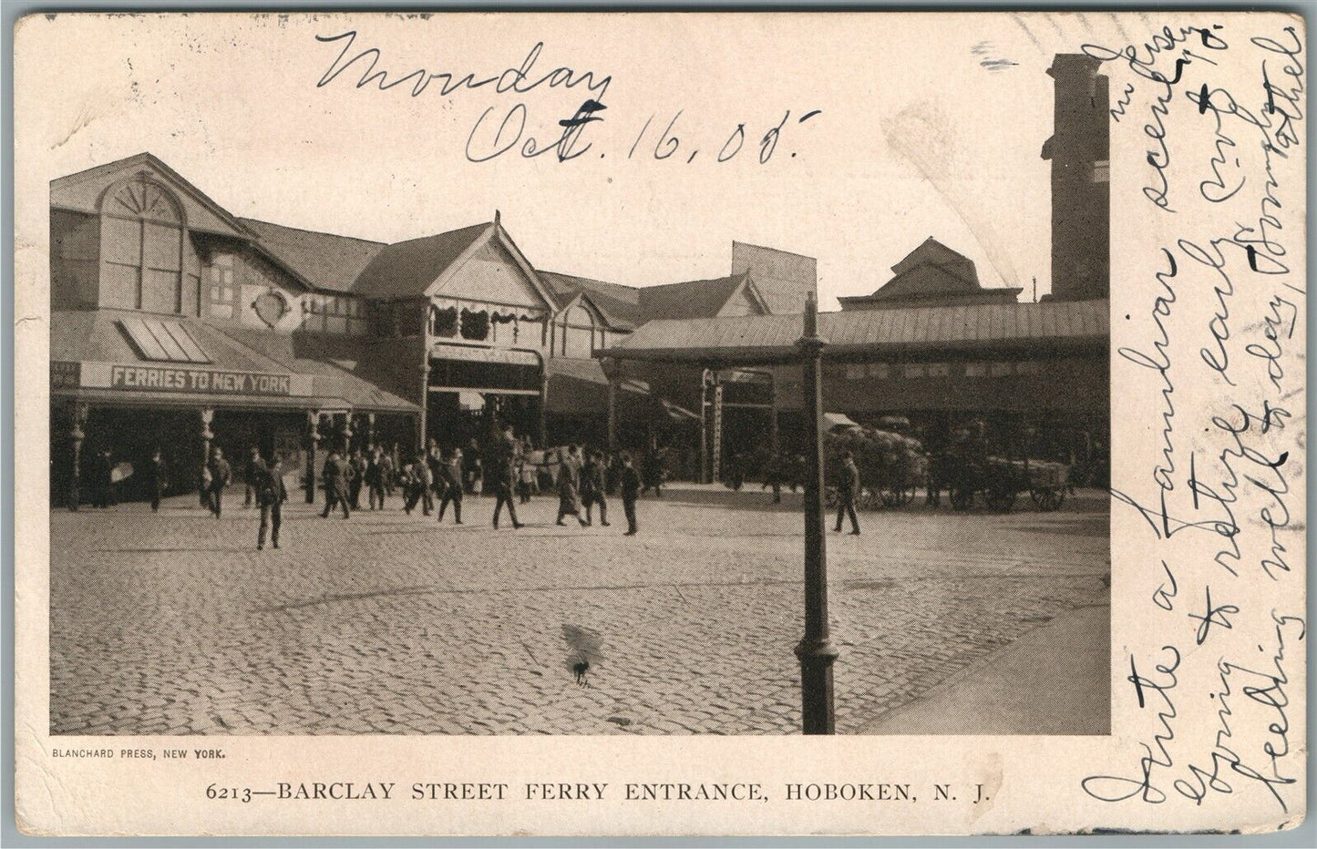 HOBOKEN NJ BARCLAY STREET FERRY ENTRANCE ANTIQUE POSTCARD