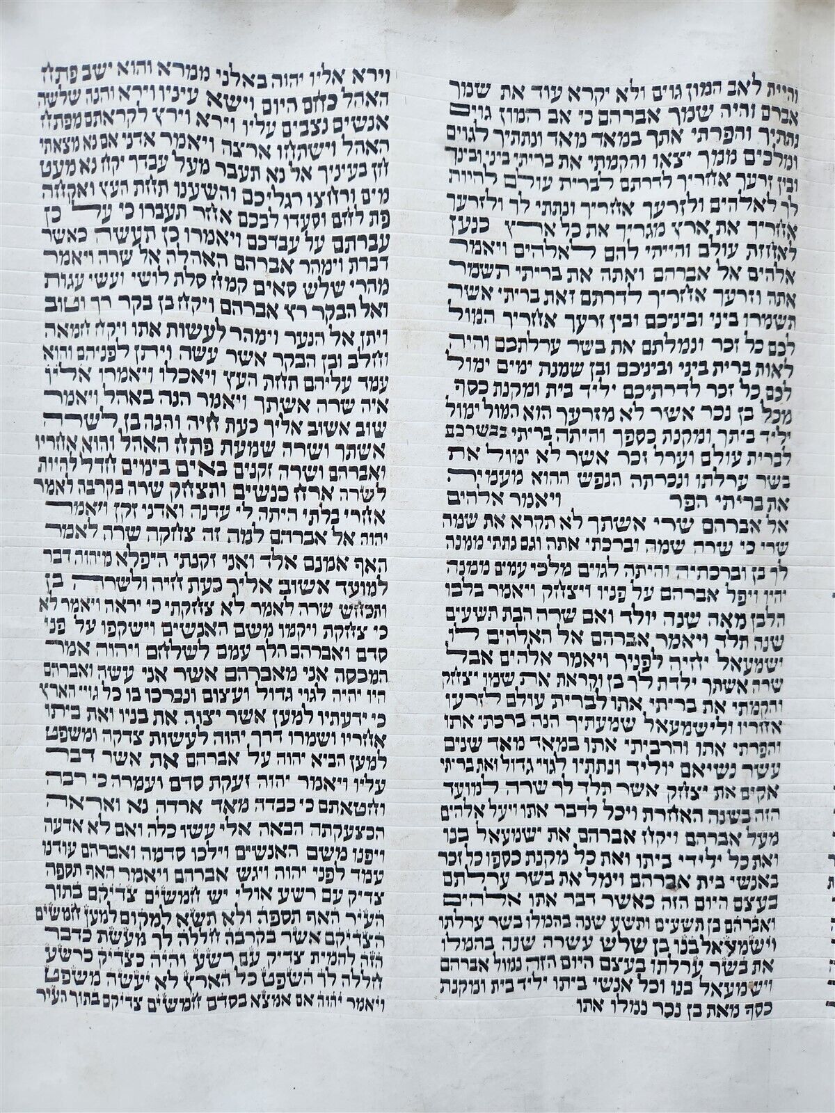 TORAH SCROLL FRAGMENT MANUSCRIPT on VELLUM antique BIBLE GENESIS 15:16-19:14