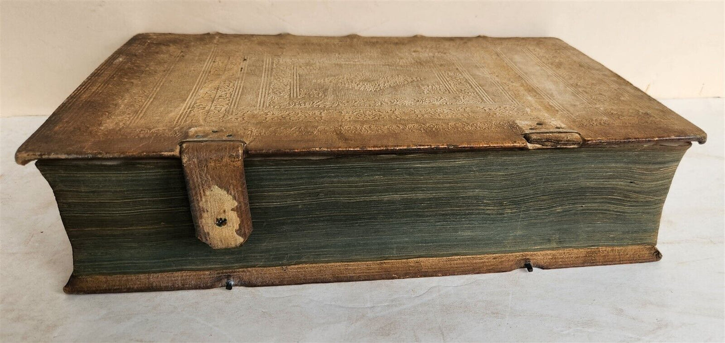 1749 BIBLE in GERMAN & LATIN antique HAND TOOLED PIGSKIN BOUND FOLIO