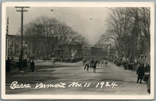 BARRE VT 1924 MILITARY PARADE ANTIQUE REAL PHOTO POSTCARD RPPC