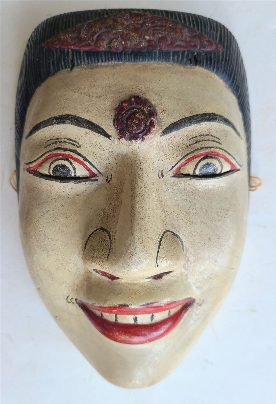 INDIAN VINTAGE PAIR OF WOODEN MASKS - MAN & WOMAN hand carved