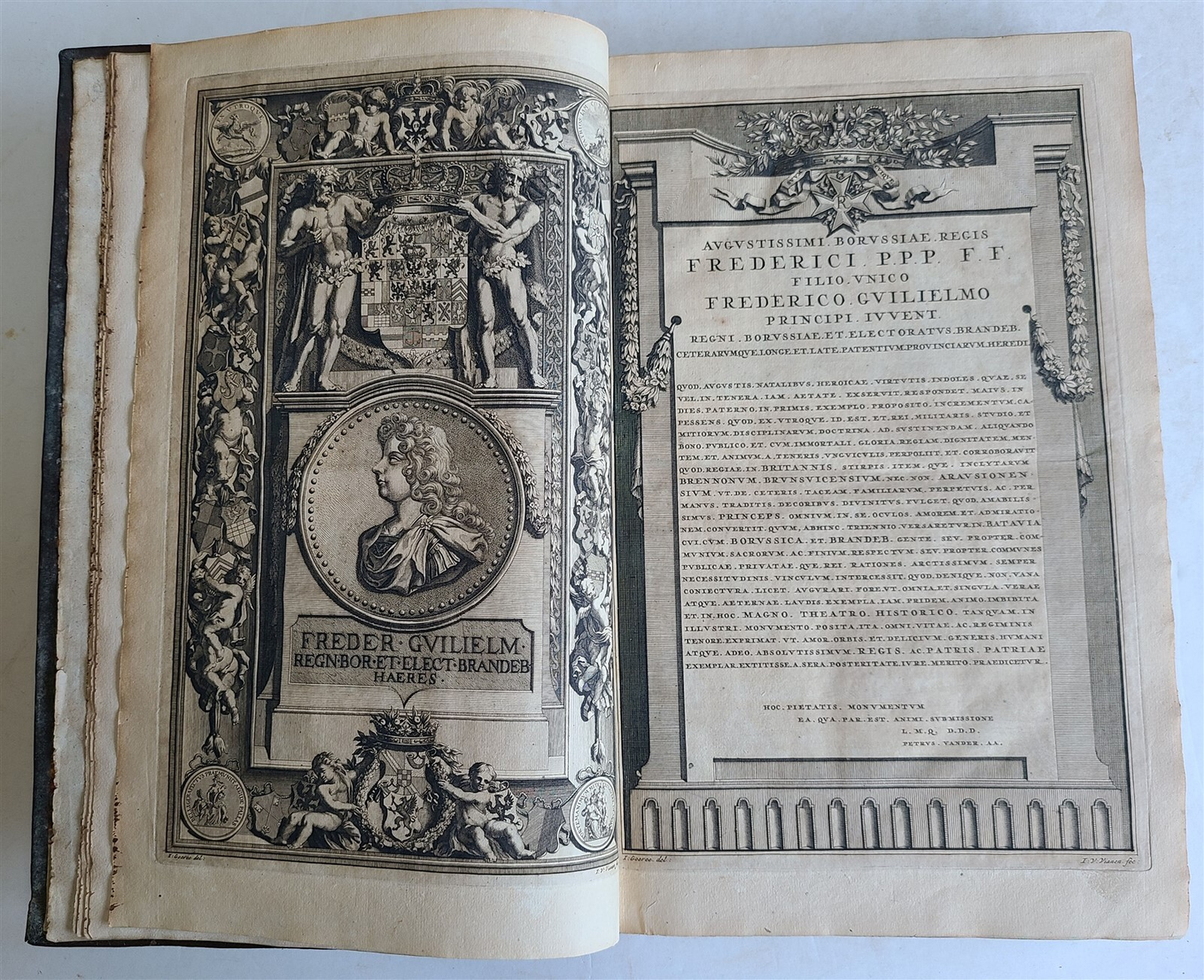 1703 WORLDS HISTORY KING FRIEDRICH WILHELM I COAT OF ARMS antique ILLUSTRATED