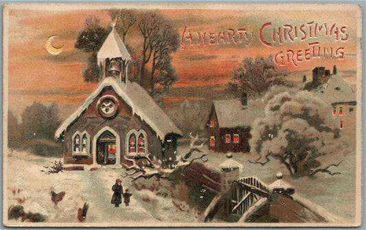 CHRISTMAS GREETING HOLD TO LIGHT ANTIQUE POSTCARD