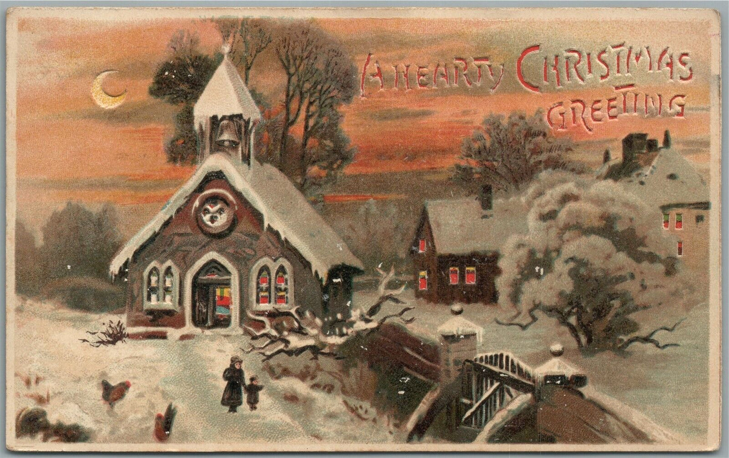 CHRISTMAS GREETING HOLD TO LIGHT ANTIQUE POSTCARD