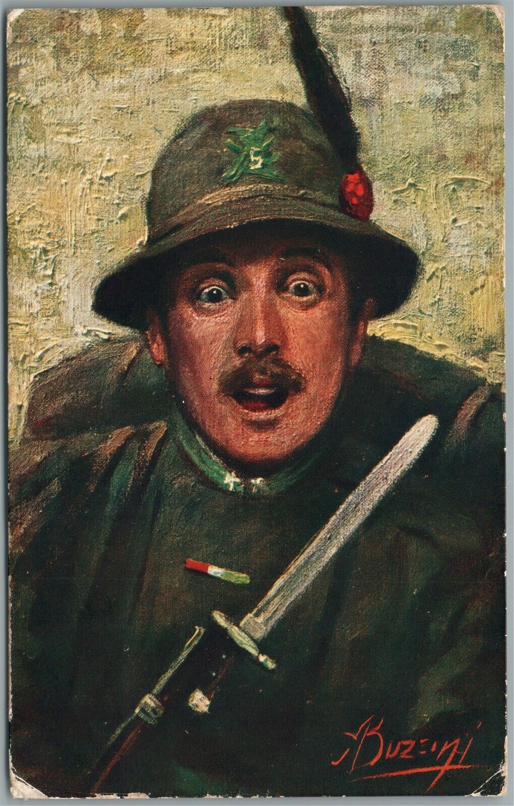 ITALIAN SOLDIER 1915 WWI ANTIQUE POSTCARD