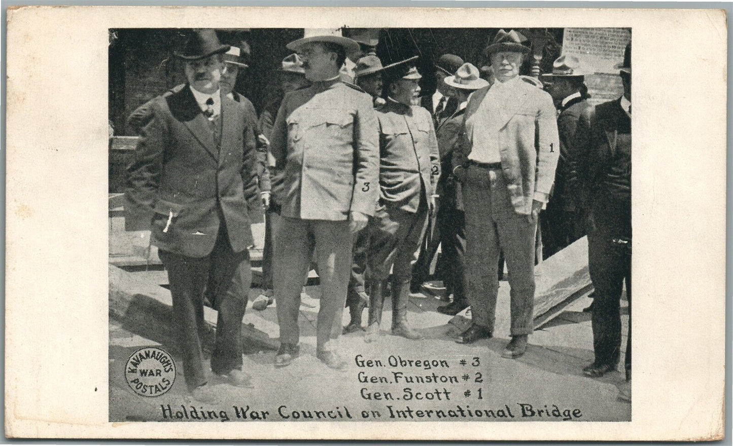 WAR COUNCIL on INTERNATIONAL BRIDGE ANTIQUE POSTCARD 1916 EL PASO TX CANCEL