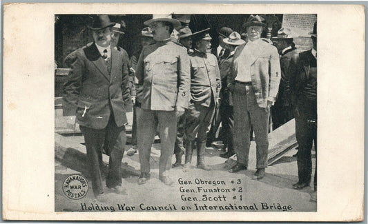 WAR COUNCIL on INTERNATIONAL BRIDGE ANTIQUE POSTCARD 1916 EL PASO TX CANCEL
