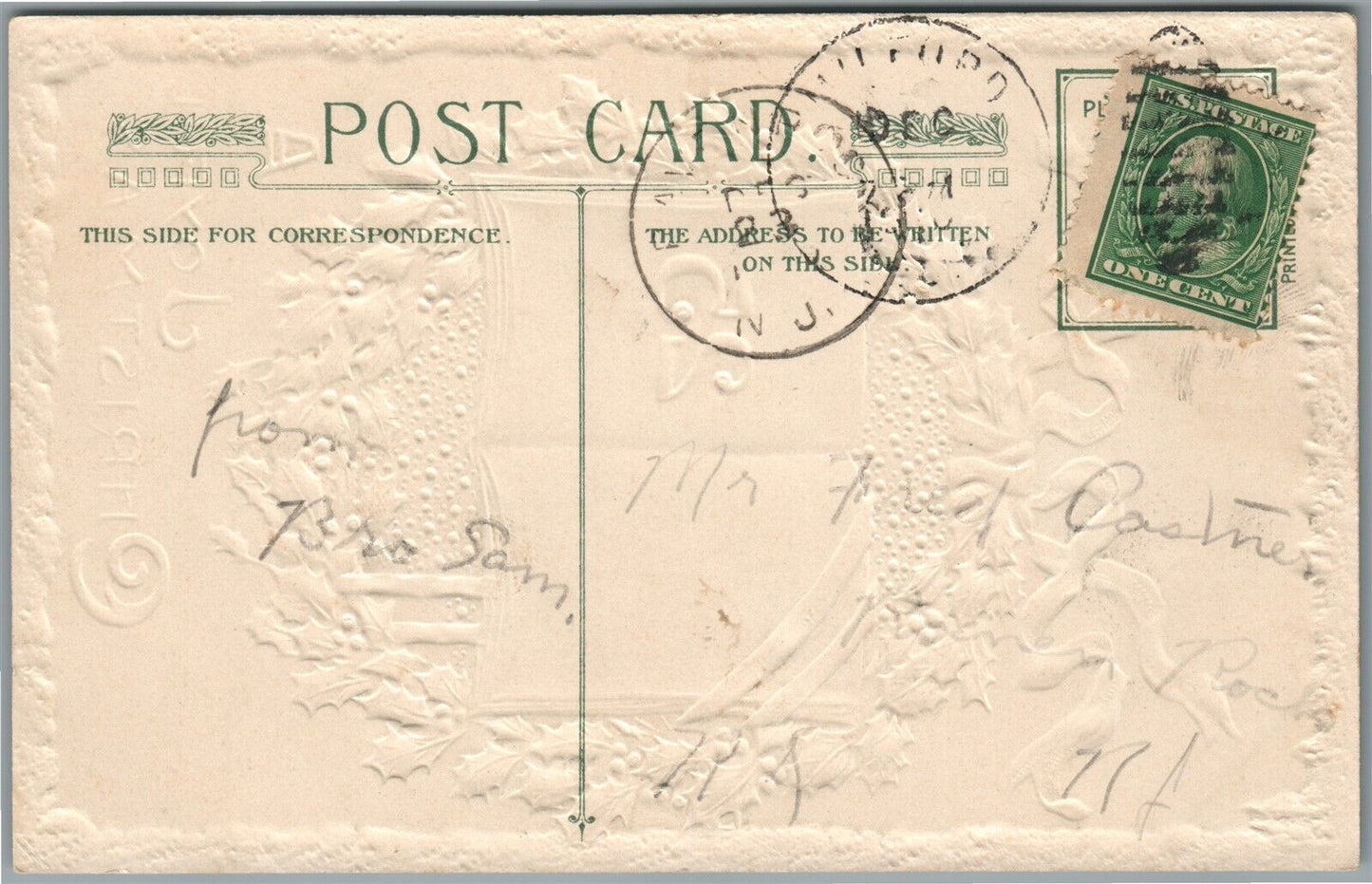 JOYFUL CHRISTMAS 1910 ANTIQUE POSTCARD by JOHN WINSCH