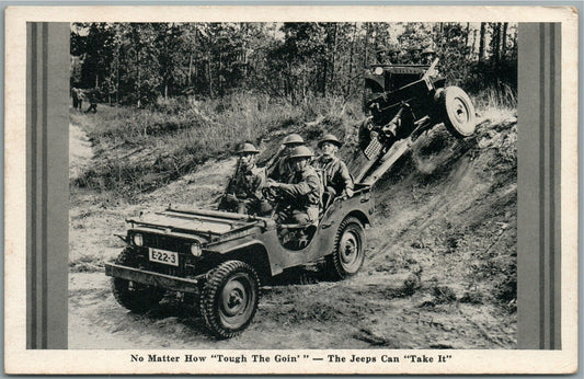 MILITARY JEEPS 1944 WWII ANTIQUE POSTCARD