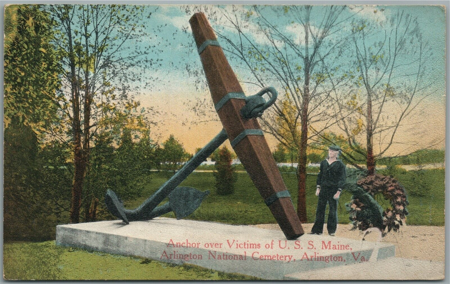 ARLINGTON VA CEMETERY ANCHOR OVER VICTIMS of U.S.S. MAINE ANTIQUE POSTCARD